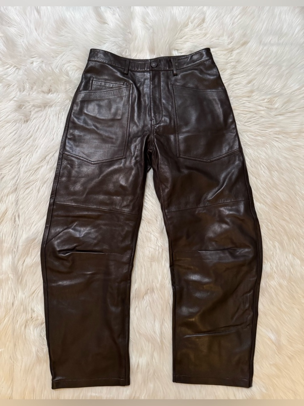 Nili Lotan Shon Leather Pants Dark Brown 4 - Picture 2 of 5